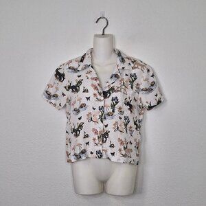Reformation Animal Print Janeiro Holiday Shirt 100% Linen Sz S Novelty Print